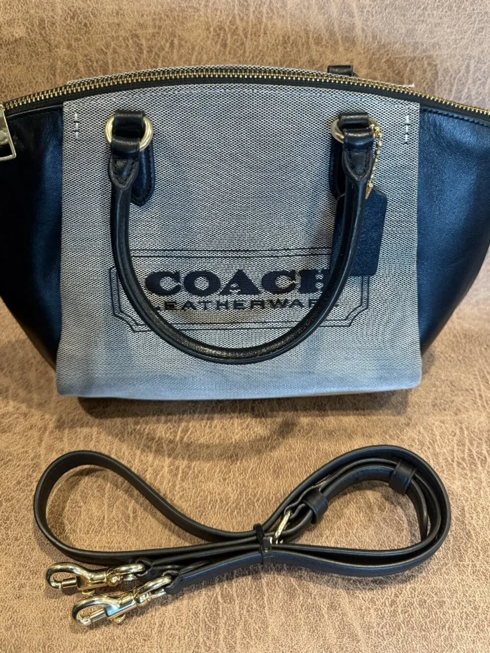 COACH Elise Badge Jacquard Satchel Crossbody Bag In Salt Black C9079